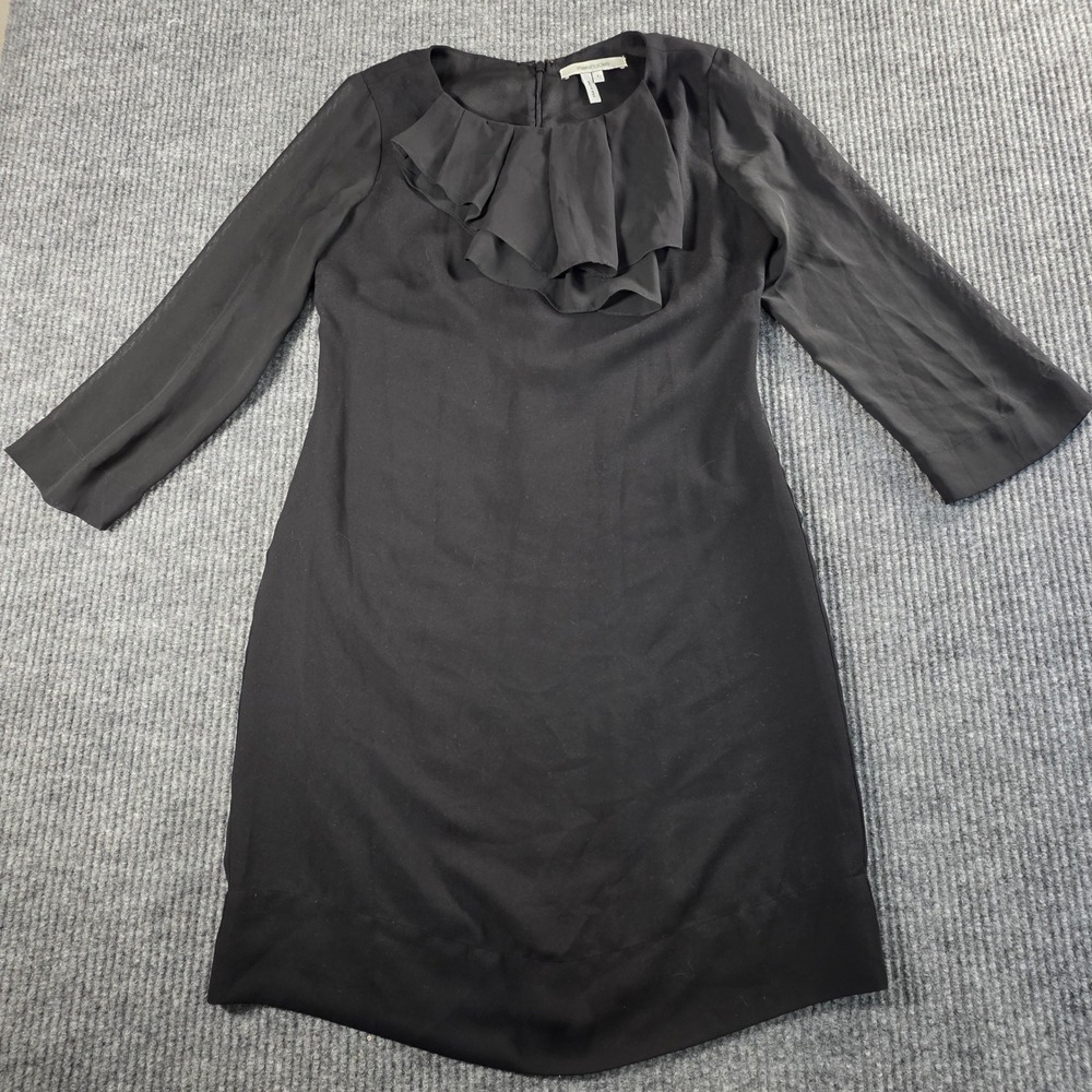 Maxandcleo Black Ruffle Neck Long Sleeve Shift Dress Size 4 RN 80734